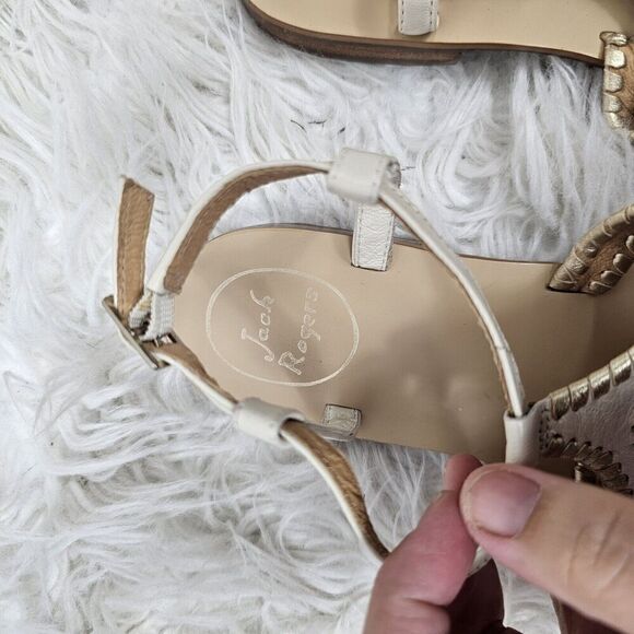 Jack Rogers Maci Leather Flat Ankle Strap Sandals Bone/Gold Women’s Size 8.5 - Picture 3 of 7